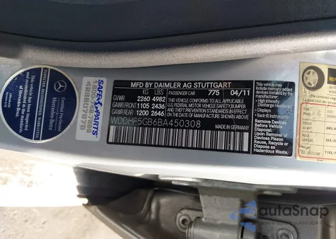 2011 Mercedes-Benz E 350 из США, поврежденный, VIN WDDHF5GB6BA450308